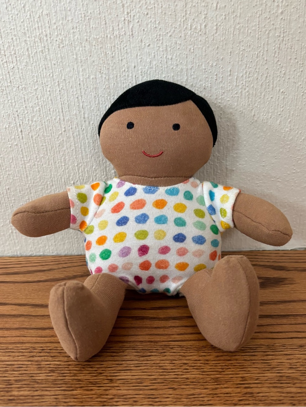 LOVEVERY Brown Organic Cotton Baby Doll Black Hair Montessori Dotted Outfit